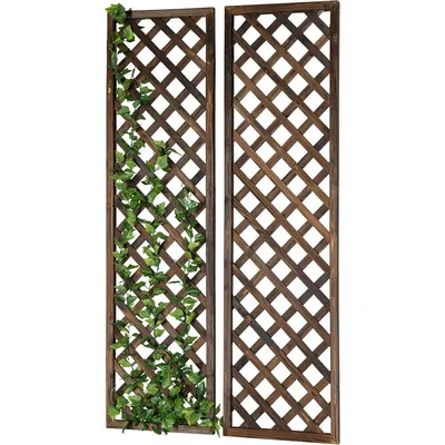 Brown Wood Wall Hanging Large Garden Trellis for Climbing Plants Outdoor with Lattice Design,Set of