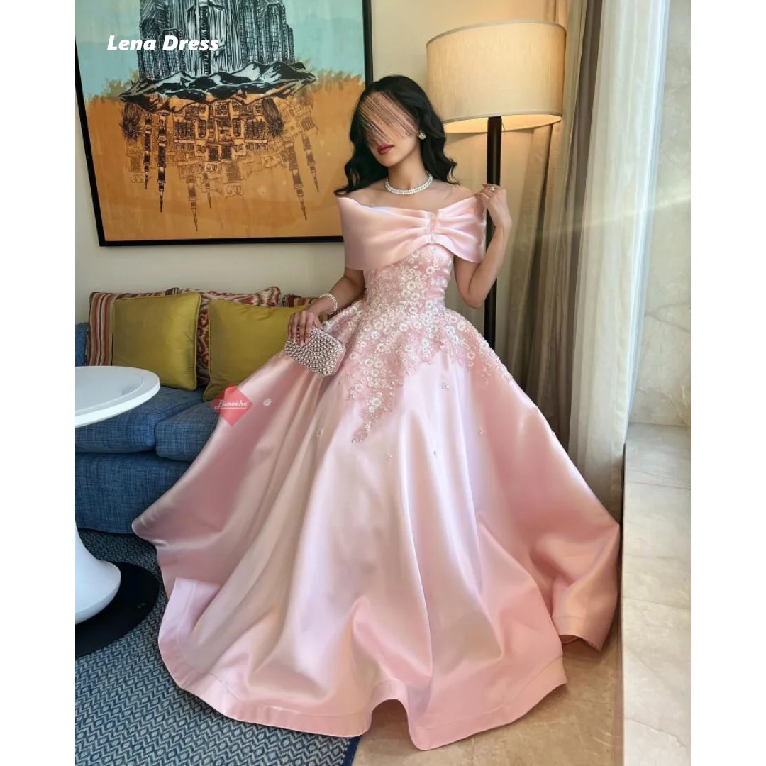 Lena Evening Dresses Pink Wedding Party Dress Satin Custom Made Flower Beading Bow Tie Elegant Woman Prom Women Special Occasion