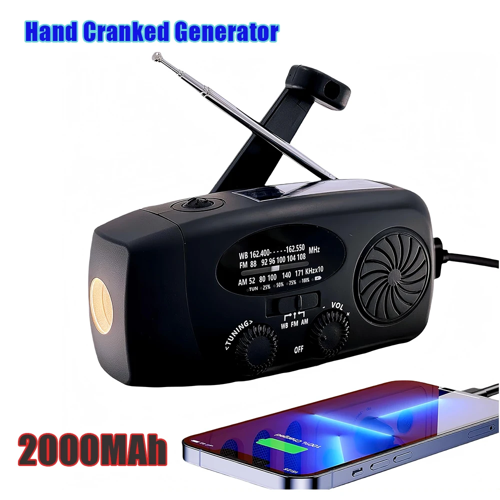 Multifunktionale tragbare Handkurbel-Stromerzeugung, Notfallradio, Sonnenkatastrophenprävention, FM AM WB NOAA Power Bank Image