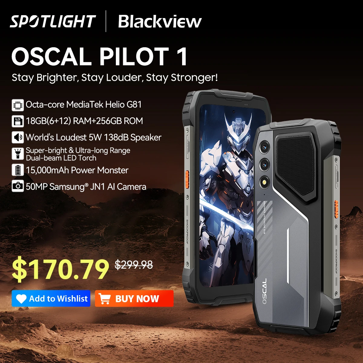 Blackview OSCAL PILOT 1 Robustes Telefon, 6 GB 256 GB Smartphone Helio G81, 6,67-Zoll-Display-Handy mit 15.000 mAh, NFC-Handys Image