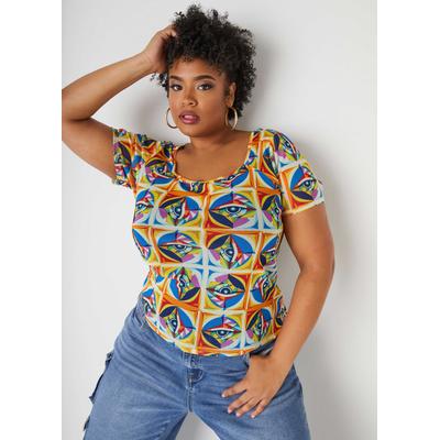 Plus Size Eye Print Mesh Tee