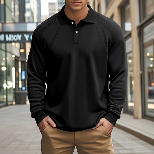 Homme Sweat Pull Polos de golf Formel Travail Classique manche longue Mode Confortable Couleur unie Plein Boutons Automne Hiver Noir Blanche Vert Kaki Gris Sweat Pull