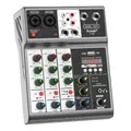 Mixer audio professionale Aveek, console di missaggio scheda audio con effetto di ritardo eco Bluetooth USB digitale a 4 canali, ingresso stereo 48 V