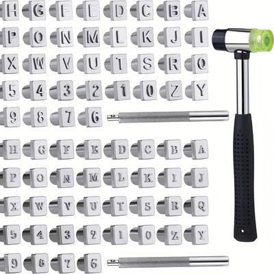 TEMU 75 Pcs Leather Stamping Tool Set With Carving Mallet, Aluminum Alloy Geometric Stamps, Alphabet And Numeric Punches For Leathercraft Crafting
