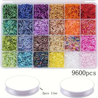 TEMU 9600pcs Glass Tube Beads Kit, Small Long Beads For Diy Bracelets, Necklaces, Crafting, Jewelry Making, 24 Colors, Art Supplies, Diy Bead Jewelry Accessories Image