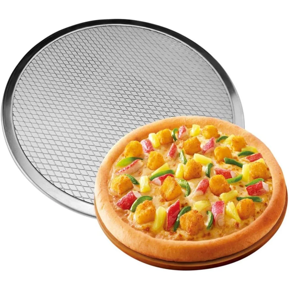 Pizzapfanne aus Stahl, antihaftbeschichtete Pizzapfanne, Backform, rundes Metallgeflecht, perforierte Netzpfanne, ofenfest Image