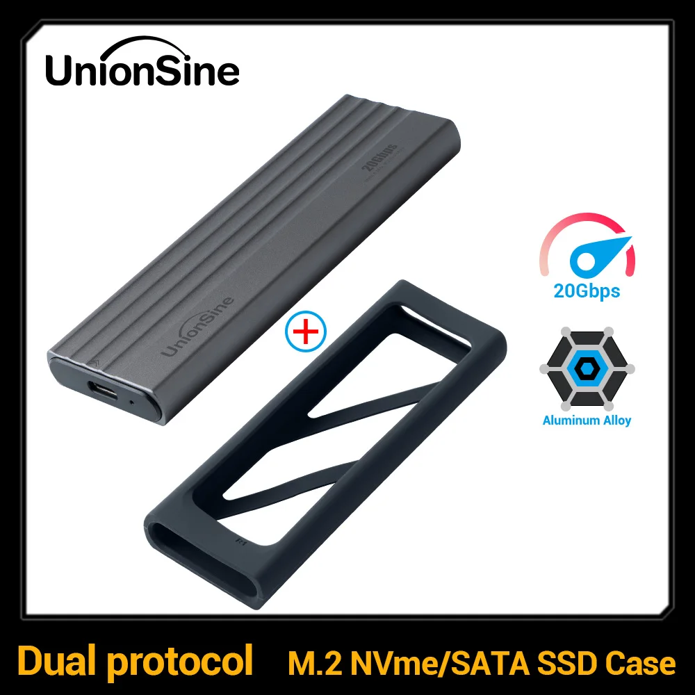 UnionSine M.2 SSD-Gehäuse-Adapter SSD-Gehäuse 20 Gbit/s USB3.2 Gen2 USB C externes Gehäuse M- und B&M-Tasten für 2230 2242 2260 Image