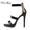 Only maker Frauen Plattform Sommers andalen Lack leder schmale Abdeckung Absatz dünne High Heels Schuhe Reiß verschluss große Band Sandalen