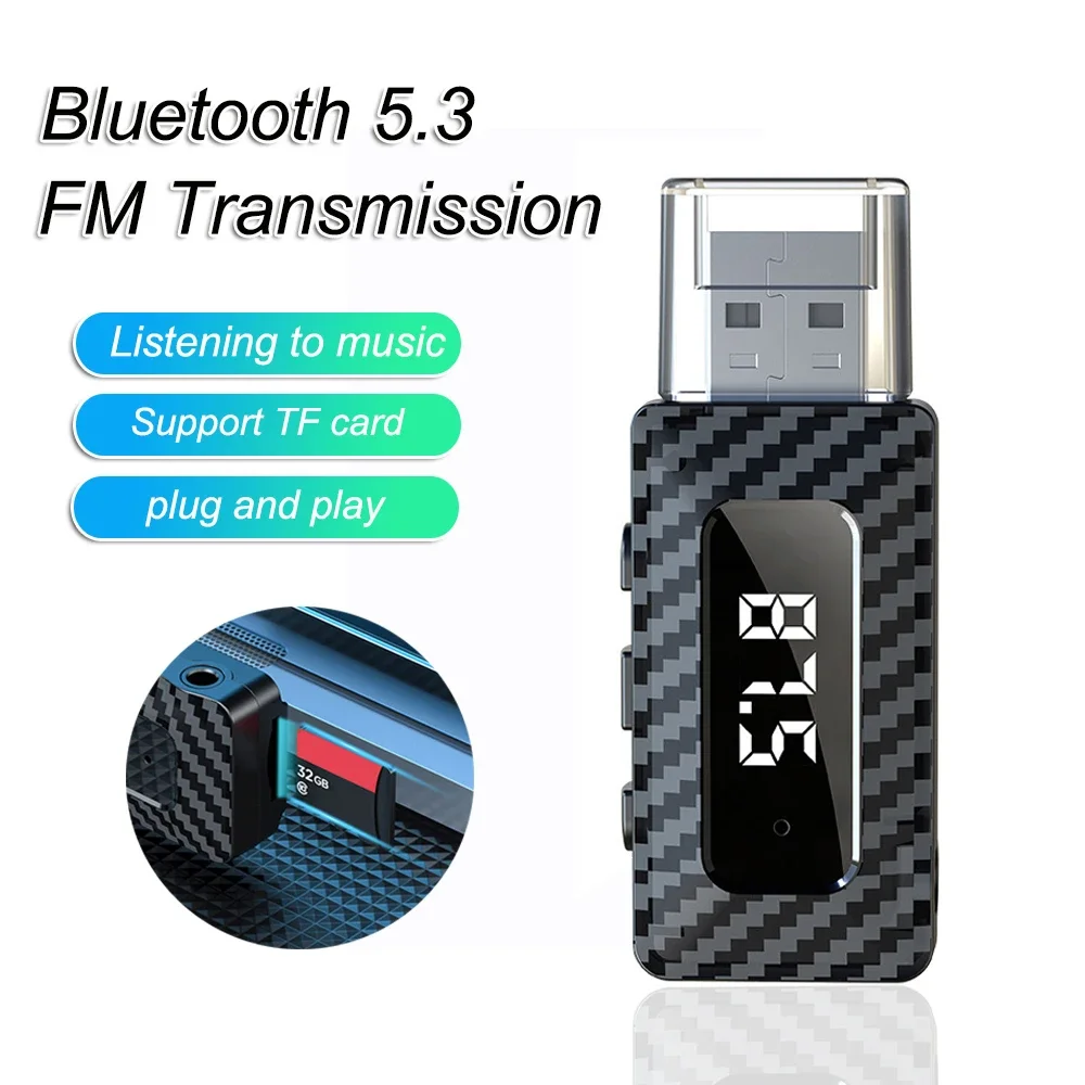 Bluetooth 5.3 Sender Empfänger Wireless Audio Adapter mit LED-Anzeige Freisprechanruf Car Kit für FM Radio Unterstützung TF-Karte Image