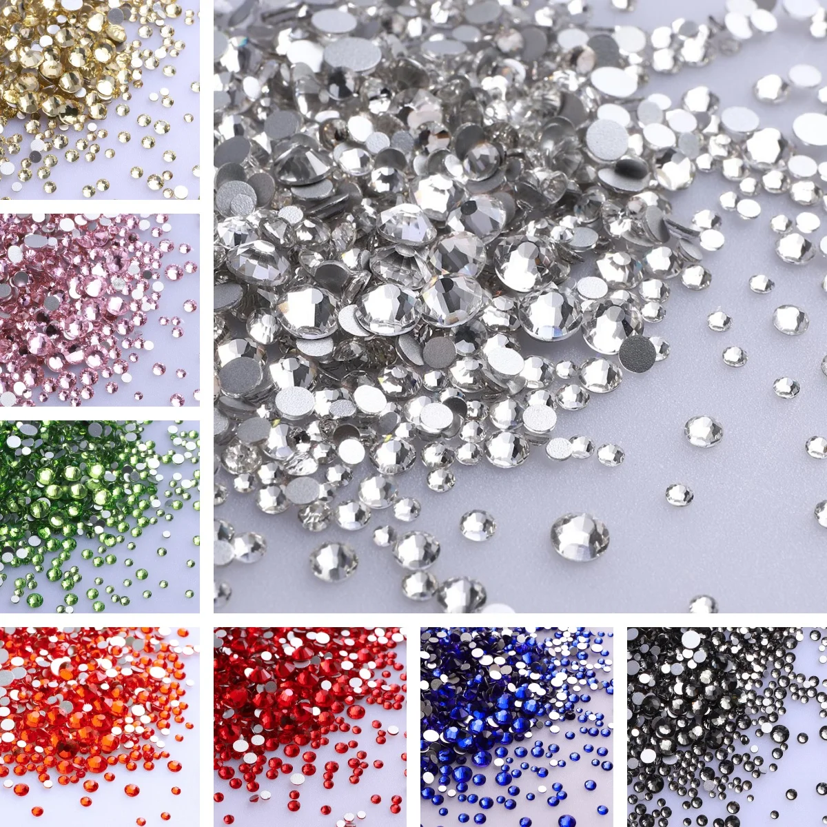 SS3-SS20 Mix Größe Glitter Glas Runde Strasssteine Silber Unten Nicht Hotfix Kleine Größe Kristall Für Nail art Kleidung Dekoration