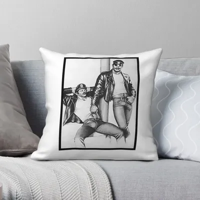 Tom Of Finland Frisky Duo Quadratischer Kissenbezug, Polyester, Leinen, Samt, kreativer Reißverschluss, dekorativer Kissenbezug für Zuhause Image