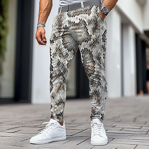 Herren Leopard-Druck Anzughose Mittlere Taille Business-Casual Formell Outdoor Straße Reißverschluss Tasche Sommer Frühling Herbst 3D-Druck Weiß Braun schwarz / weiß Image