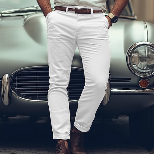 Herren Hose Chinos Chinohose Freizeithose Knöpfe Fronttasche Einfach Komfort Weich Geschäft Täglich Ausgehen Mode Streetwear Hellkaki Schwarz Mikroelastisch Image