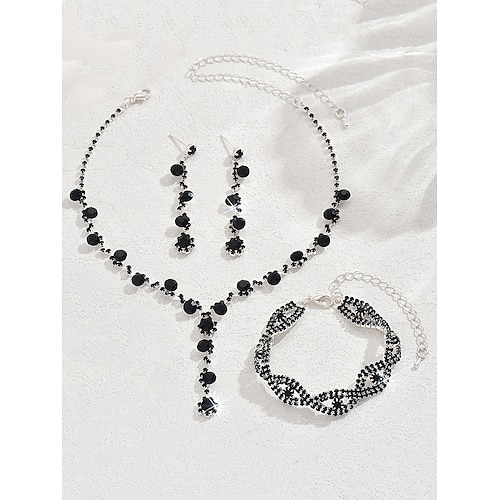 elegantes Strass-Schmuckset für Damen, bestehend aus Halskette, Ohrringen und Armband, perfekt für Hochzeiten, Partys und formelle Anlässe Image