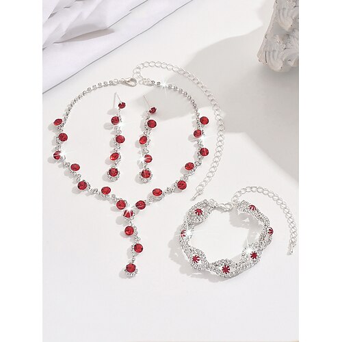 elegantes Strass-Schmuckset für Damen, bestehend aus Halskette, Ohrringen und Armband, perfekt für Hochzeiten, Partys und formelle Anlässe Image