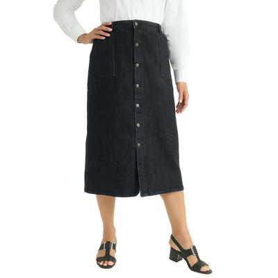 Plus Size Women's True Fit Button-Front Midi Skirt by Jessica London in Black (Size 24 W)
