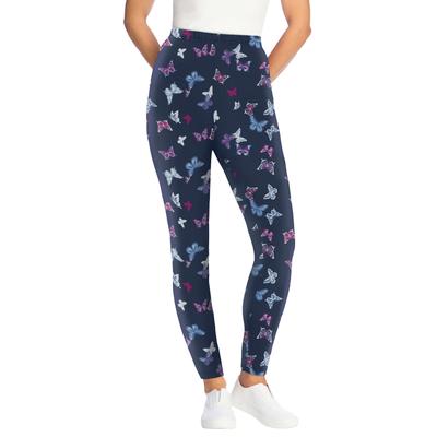 Plus Size Women's Stretch Cotton Printed Legging by Woman Within in Navy Butterflies (Size 5X)