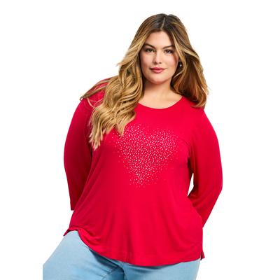 Plus Size Women's Love Heart Top by Avenue in Red (Size 20)