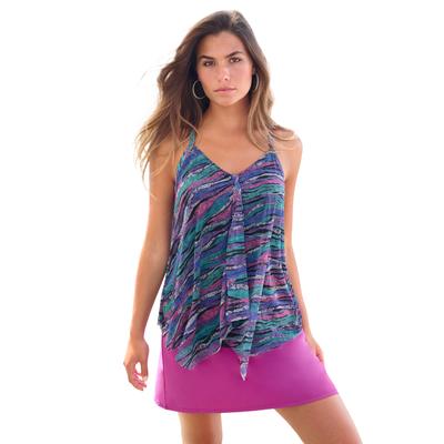 Plus Size Women's Longer-Length Mesh Tankini Top by Swim 365 in Mirtilla Animal Stripe (Size 22)