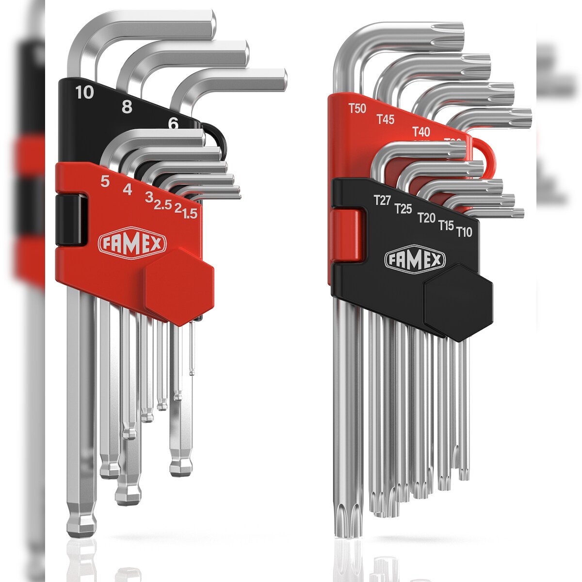 FAMEX 10790 Winkelschraubendreher für Sechskant Innensechskant- und für Torx-Schrauben, lang, 18-teilig Image