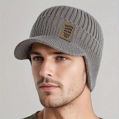 TEMU Winter Hat Trendy Unisex Warm Outdoor Running Casual Knitted Beanie With Brim Image