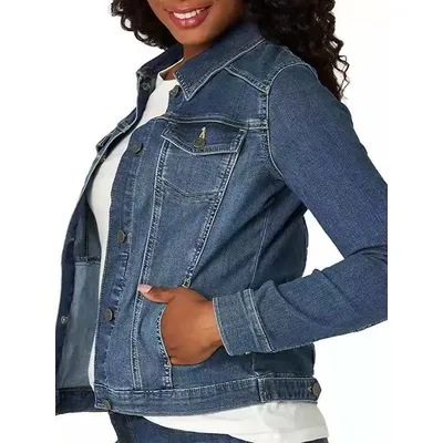 2024 Autumn Women Denim Coat Washed Long Sleeve Slim Fit Short Jacket Pockets Turn Down Collar Street Casual Female Outerwear