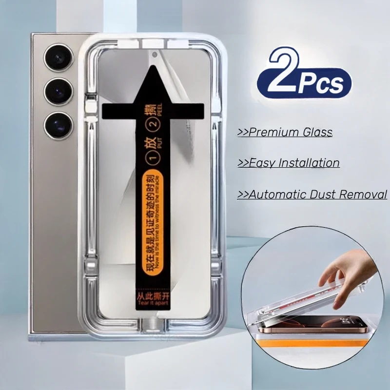 2 Stück gehärtetes Glas für Samsung Galaxy S25 S24 S23 S22 Ultra S22 S21 S23 Plus einfache Installation automatische Displayschutzfolie Image