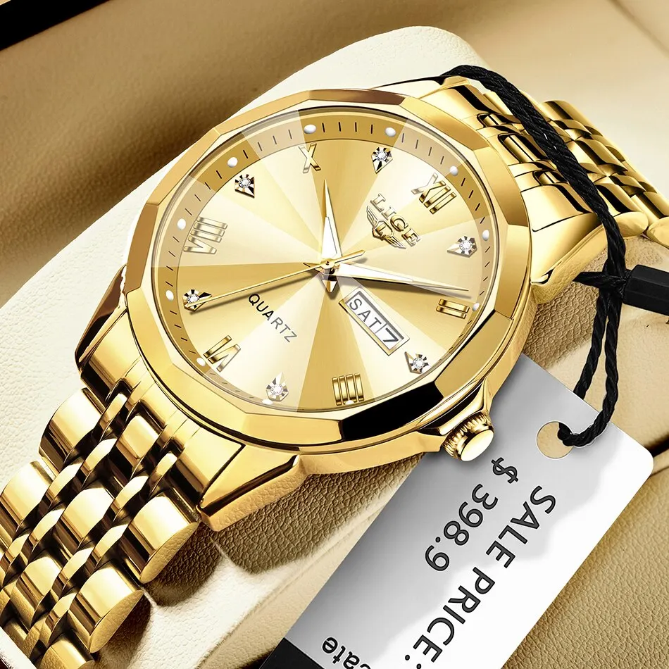 Lige neue quarzuhr für männer top luxus alle stahl design mode business armbanduhr herren wasserdichte uhren mann montre homme Image