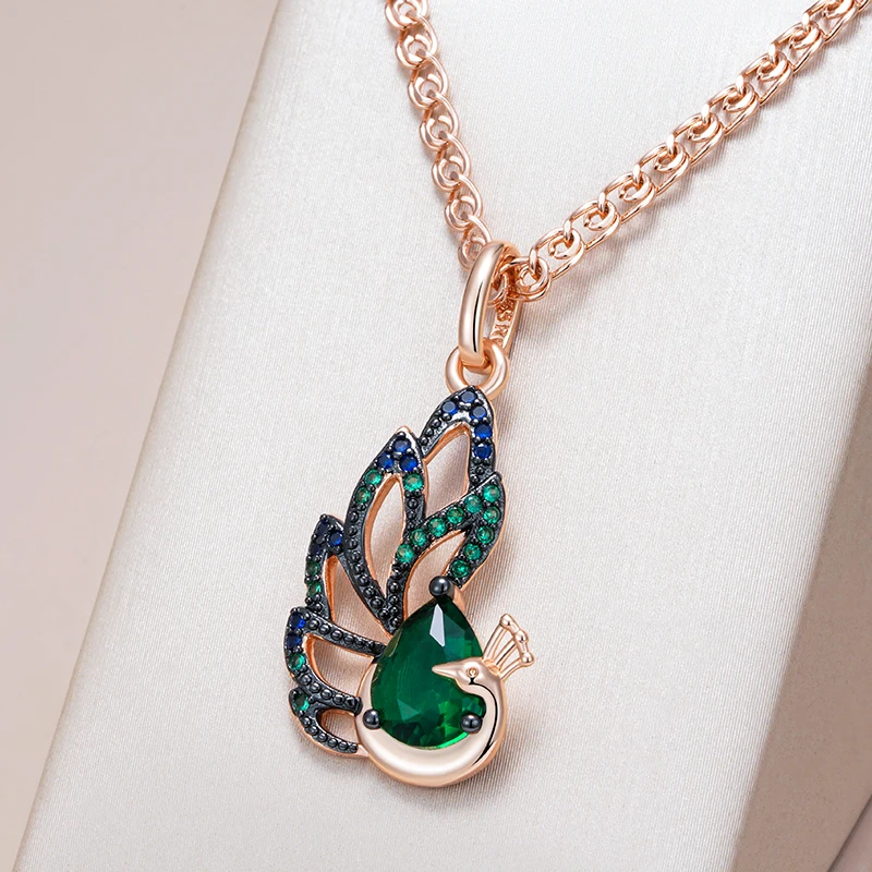 Kinel Hot Blue Natürliche Zirkon Pfau Anhänger Halskette Für Frauen 585 Rose Gold und Schwarz Überzug Vintage Täglichen Edlen Schmuck