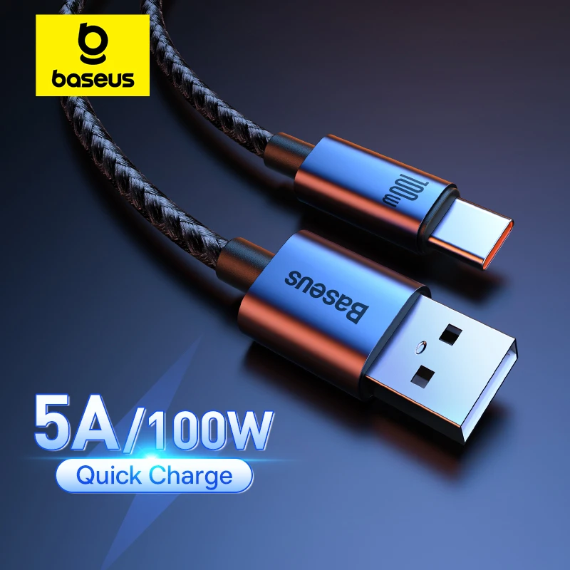 Baseus USB-Typ-C-Kabel für Xiaomi POCO Samsung Huawei 100 W Schnellladegerät USB-C-Datenkabel Typ-C-Kabel für Realme OPPO Image