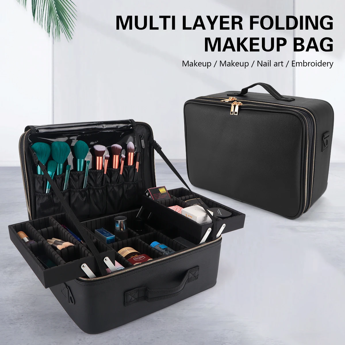 Make-up-Display-Box, Kosmetiktasche, Pinsel-Organizer und Aufbewahrung, Reisebox mit verstellbarem Riemen, tragbare Tasche für Barbershop-Werkzeuge Image