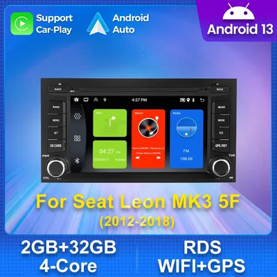 7 Zoll 2 din Autoradio Android 13 Auto-Play-RDS BT IPS-Bildschirm für Sitz Leon MK3 5F 2012-2016 WLAN 4g Stereo-Multimedia-DVD-Player Auto GPS Multimedia Radio, 8-Kern DSP ohne DVD Player, 2Din Stereo