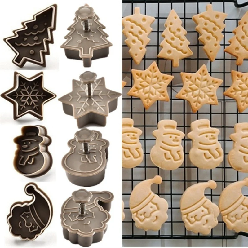 4 stücke/1 satz Kunststoff Weihnachten Cookie Form Kreative Presse Cookie Form Vier-Stück Set von Küche Backen werkzeuge Cookie Form Image