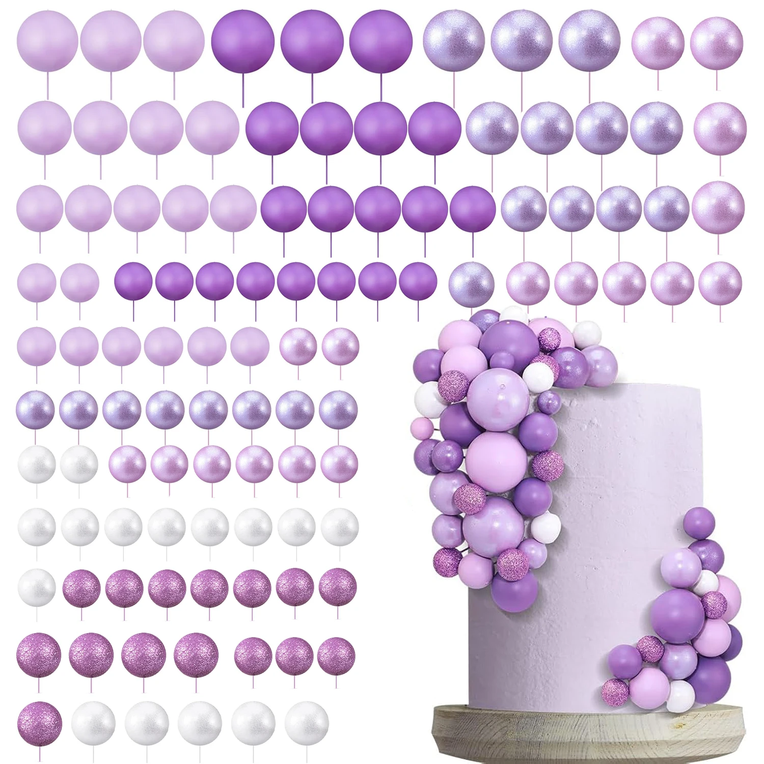 108 Stück Kugeln Kuchen Topper Cupcake Topper DIY Kuchen Einsatz Topper Schaum Kuchen Kugeln Backen Dekoration für Hochzeitstag Dekor Image