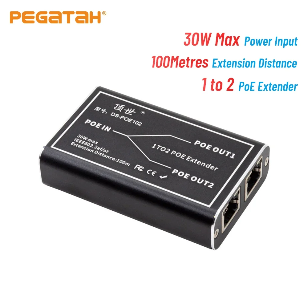 Pegatah Gigabit Poe Extender 2 Port 1000/802,3 m Netzwerk-Switch-Repeater 30w ieee802.3af/at Plug & Play für Poe Switch NVR IP-Kamera Image