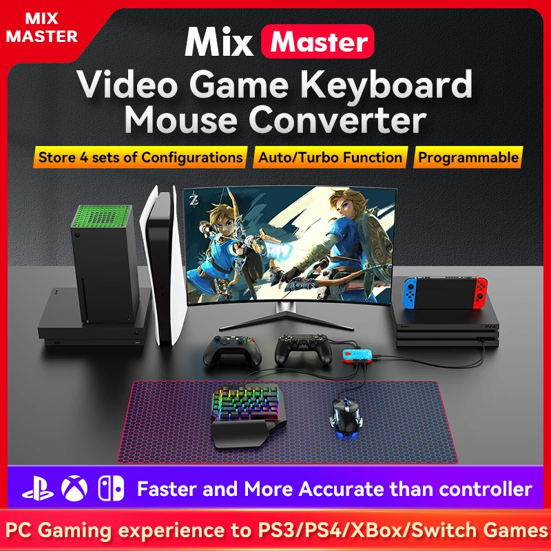 Muti Mix Master Einhand Tastatur Maus Konverter Combo Pack Spielkonsole Konverter Für XBOX Für PS3/PS4/PS5 Für Schalter