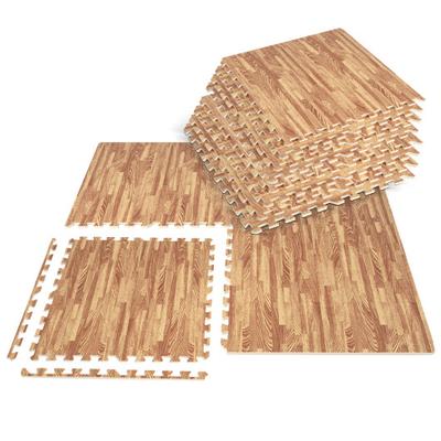 Costway 25 Tiles Wood Grain Foam Floor Mats with Borders- Natural