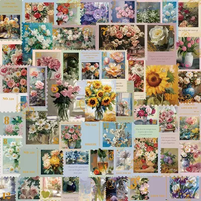 50 stücke Blumen stil Stempel Aufkleber ästhetische künstlerische Abziehbilder für Telefon Notebook Laptop Skateboard Gitarre wasserdichte Aufkleber Image