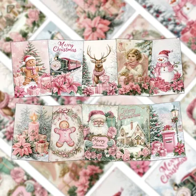 10PCS Retro Rosa Weihnachtskarten Winter Festival Elch Retro Wandaufkleber Poster Postkarten Zimmer Image