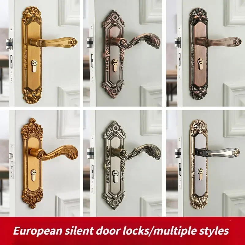 Vintage Geräuscharmes Schlafzimmer-Einsteckschloss mit Türgriff, Sicherheitsschloss, Geräuschloses Schloss für Innentüren Image