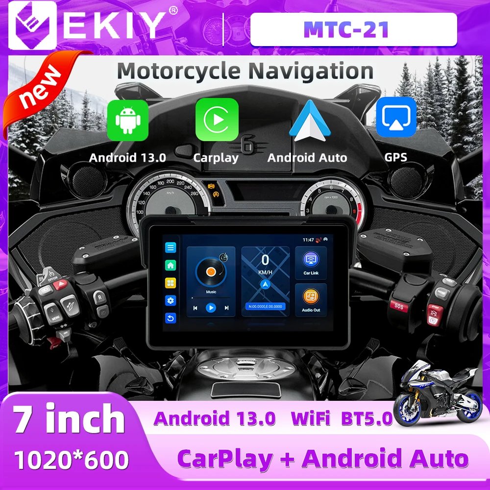 EKIY 7,0" Wireless CarPlay Moto Android Auto Android 13.0 Tragbares digitales Motorrad-Armaturenbrett GPS-Navigationsdisplay Image