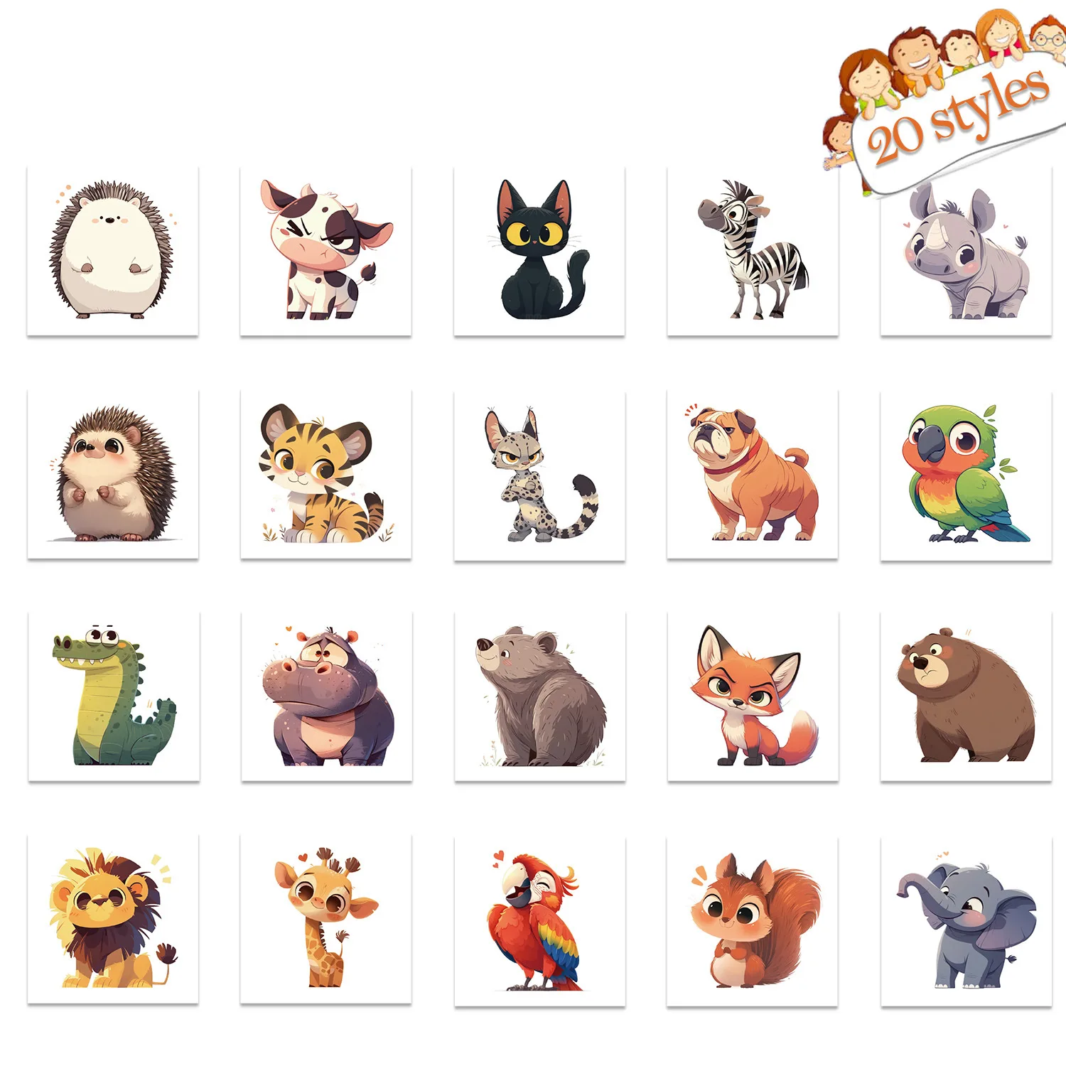 20PCS Cartoon Tier Tattoo Aufkleber Wasserdicht Party Geschenke Lustige Einweg Wasser Transfer Druck Gesicht Aufkleber Image