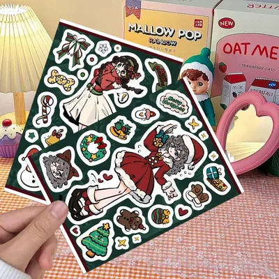 2PCS Weihnachten Mädchen Einzelne Transparente Aufkleber DIY Konto Material Telefon Fall Laptop Gepäck Flasche Wasserdichte Aufkleber Image