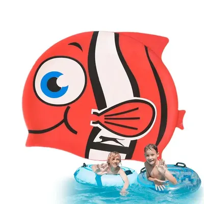 Toddler Swimming Caps Stretchy Swimming Hat In Cartoon Fish Shape Soft Silicone Swim Caps For Hair