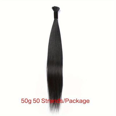 TEMU 50g/100g Human Hair Extensions - Straight Black Hair Extensions For Women, 18-26 Inch, Natural Look, Easy Application, Versatile Styling Options, Suitable For All Light Beige Tones Image