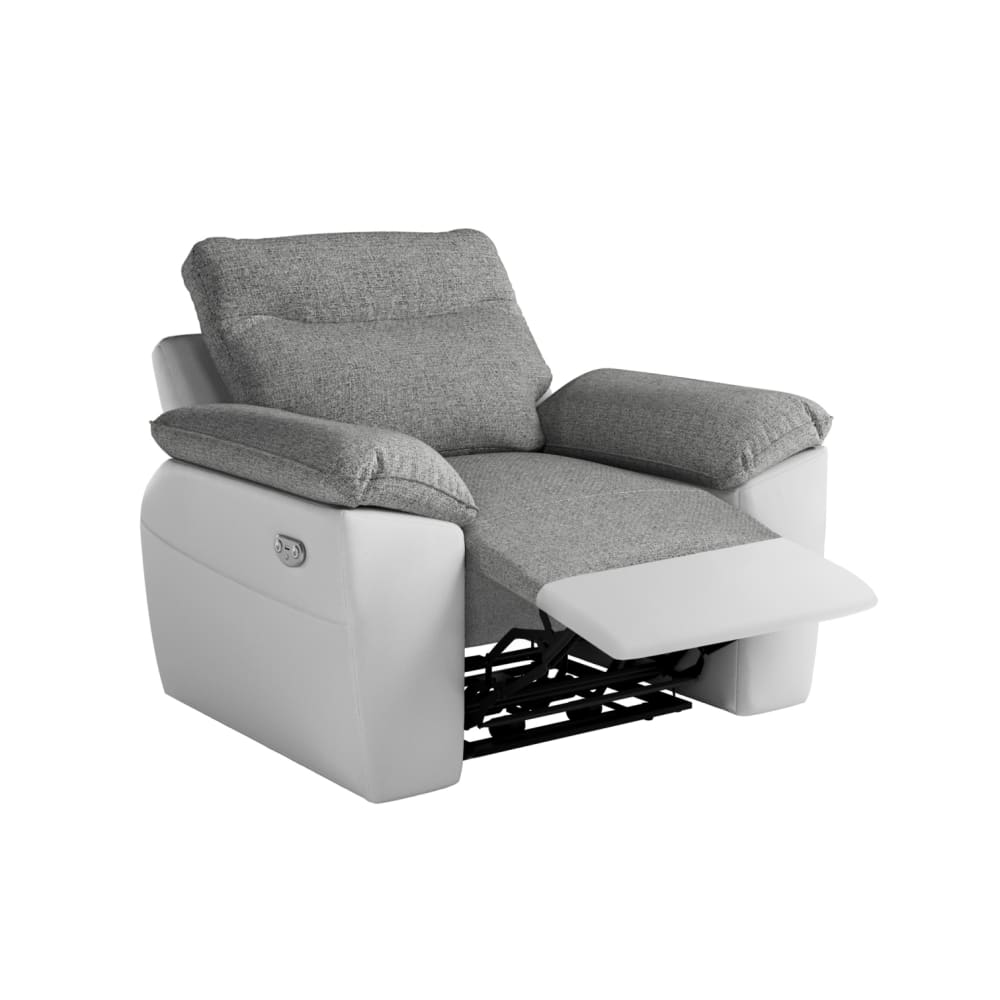 Fauteuil de relaxation électrique en tissu et simili - Blanc/Gris