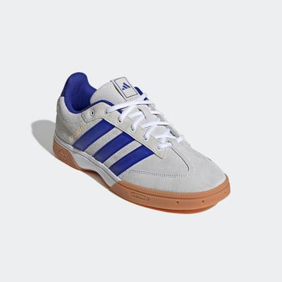 Hallenschuh ADIDAS PERFORMANCE "SPEZIALIST INDOOR", Gr. 43, grau (cloud weiß, lucid blau, grau two), Textil, Leder, spor