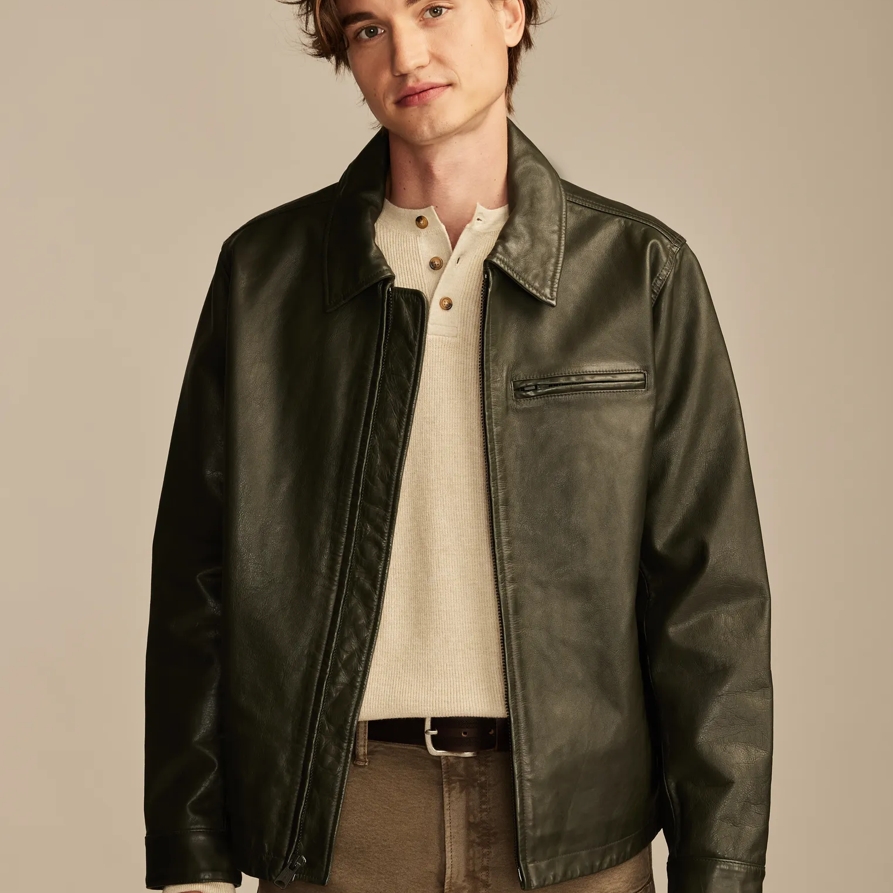 Lucky Brand Leather Touring Jacket - Men's Clothing Outerwear Jackets Coats in Forest Night, Size S