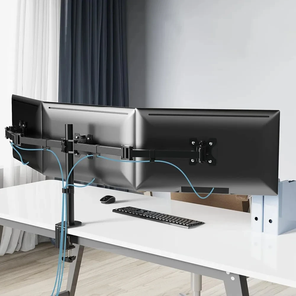 3 Monitor-Schreibtischhalterungen für Computerscheiben, passend für 13-27 Zoll, fasst bis zu 22 Pfund, dreifacher Monitorarm, robuster Monitorständer, drehbar Image