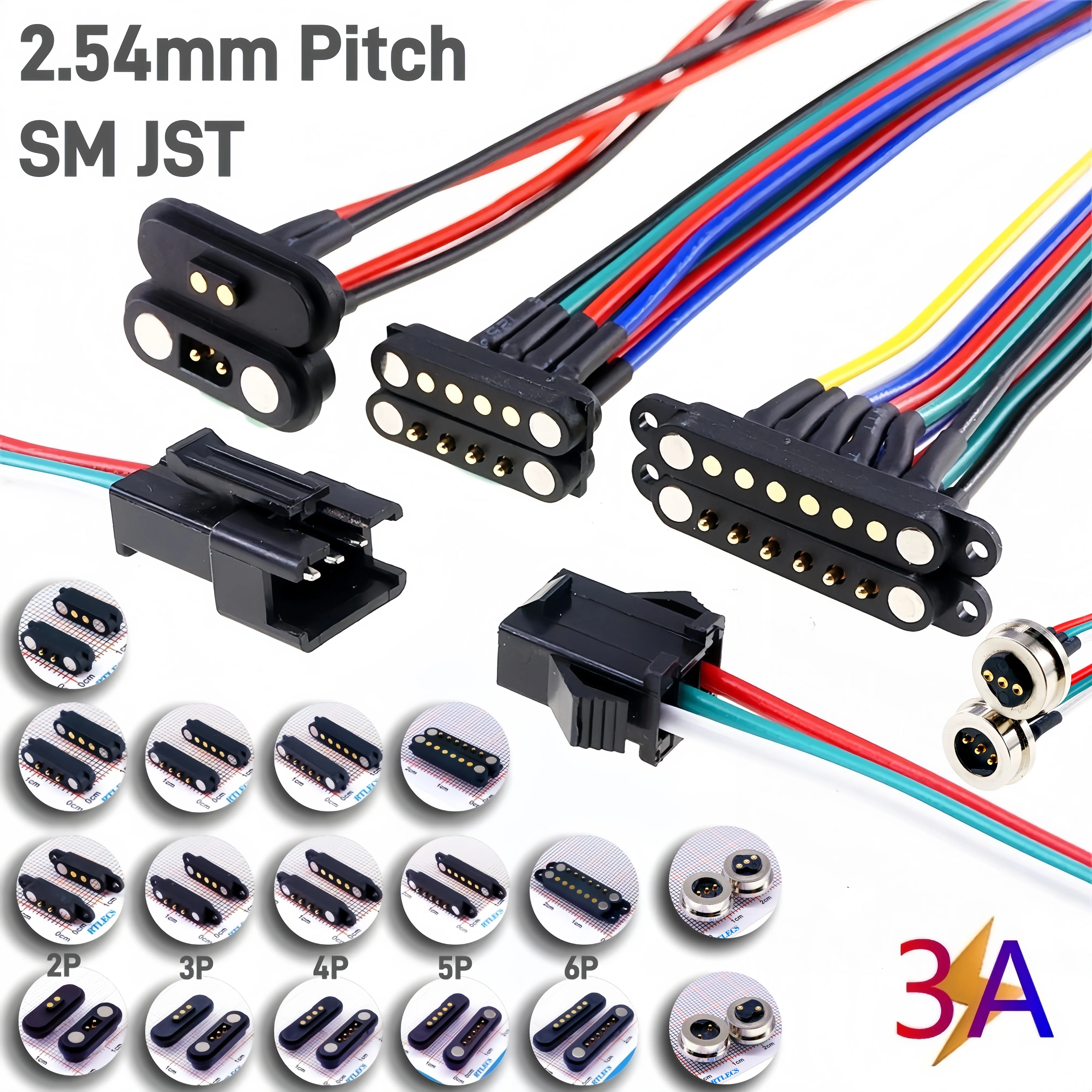 1 paar 2A Magnetische Pogo Pin JST SM Steckdose Verlängern Kabel Stecker 2 3 4 5 6 Pin Männlich Weiblich adapter Led Streifen Lampe Fahrer Image